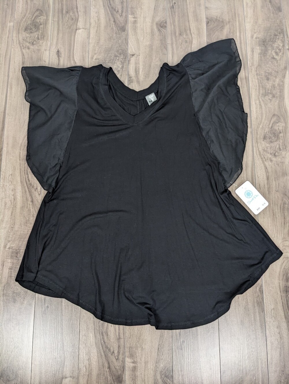 Baba Tunic One Size T-Shirt NWT Black Flutter Sleeves